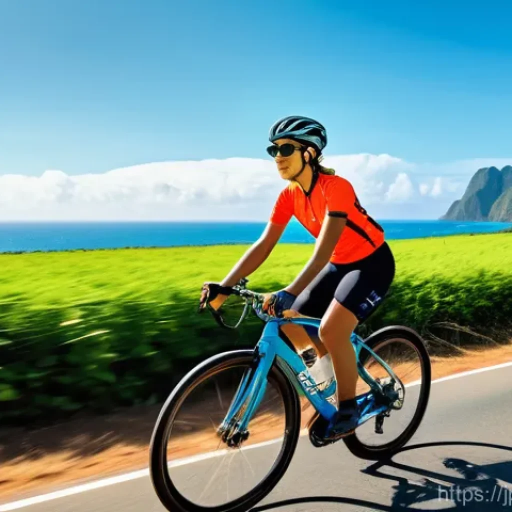 브라질에서 자전거 여행하기 - A female cyclist, late 20s, wearing a fitted, breathable cycling jersey, padded shorts, a helmet, an...