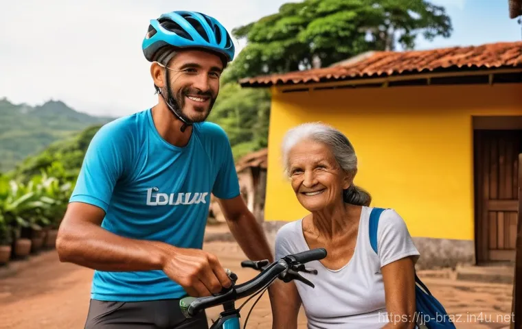브라질에서 자전거 여행하기 - A female cyclist, late 20s, wearing a fitted, breathable cycling jersey, padded shorts, a helmet, an...