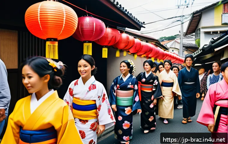 브라질 이민 역사 - A vibrant street scene in S&atilde;o Paulo&rsquo;s Liberdade district during a traditional Japanese festival, sho...