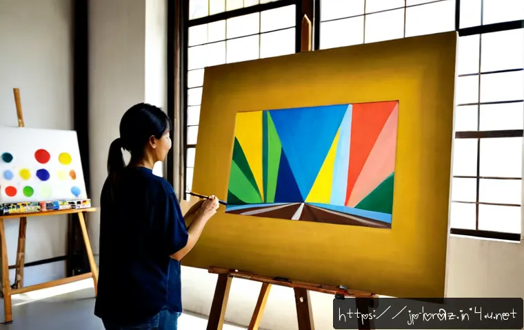 브라질에서 예술가로 활동하는 방법 - Photorealistic Brazilian visual artist working in a sunlit shared studio in São Paulo, carefully pai...